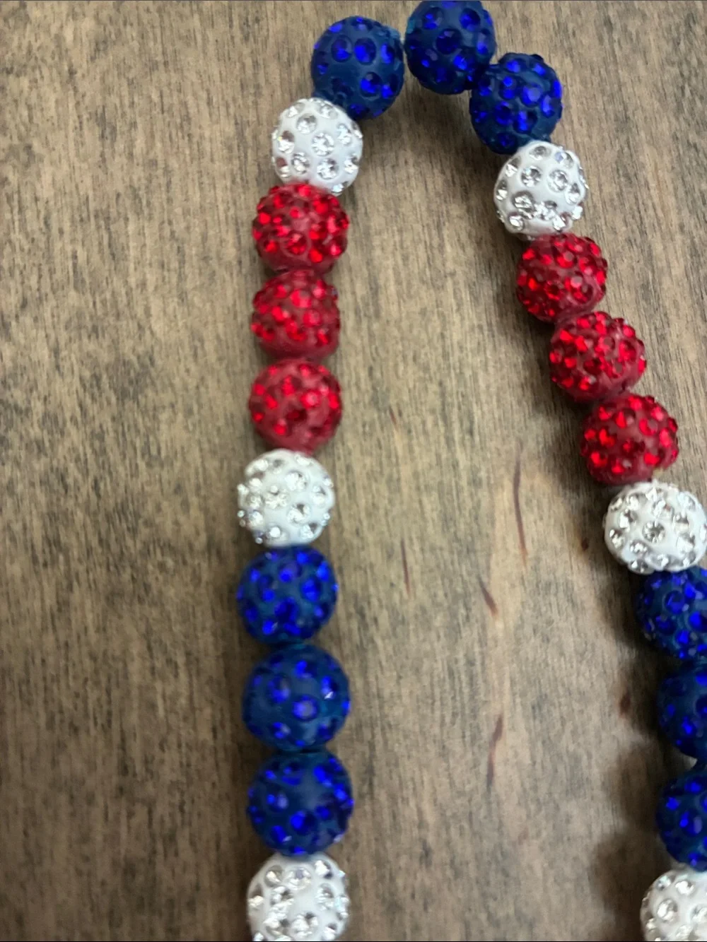 Red White Blue Rhinestone Beaded Baseball Necklace